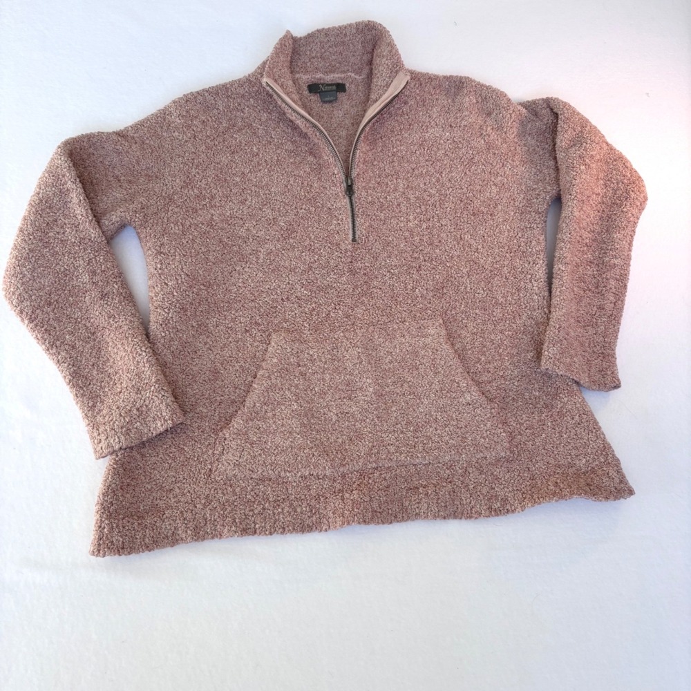 Natural Reflections Womens Pink Popcorn Knit Quarter Zip‎ Pullover Sweater Large